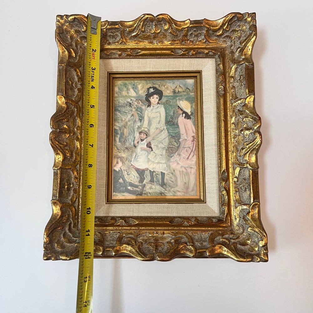Vtg Renoir Children on the Seashore Framed Print Ornate Gold Frame Wall Art - Picture 8 of 12